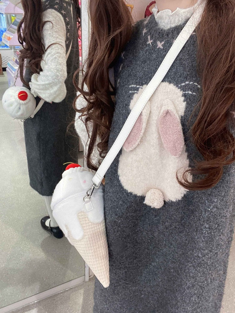 ゆめかわいいホワイトアイスクリーム型ぬいぐるみクロスボディバッグ