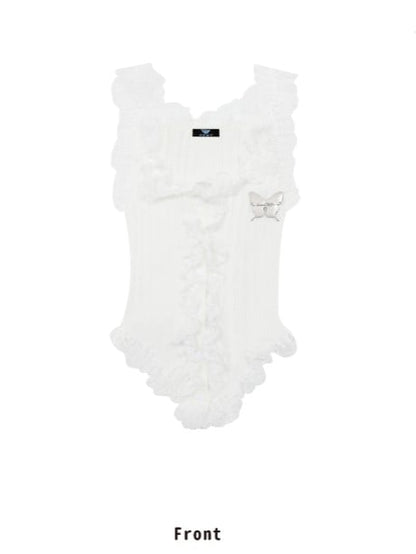 Trim Cami Ruffle Accents White Cascading And With Top