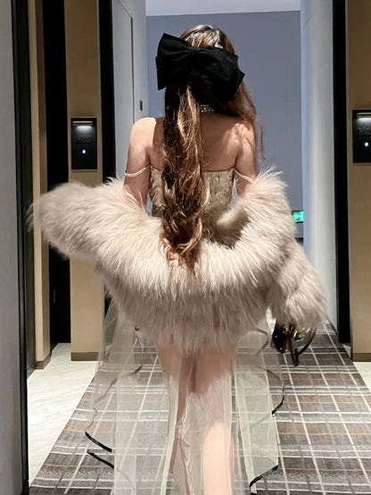 ベージュ 62-76CM ハイローサイズ ウエストゆとりフリースカート