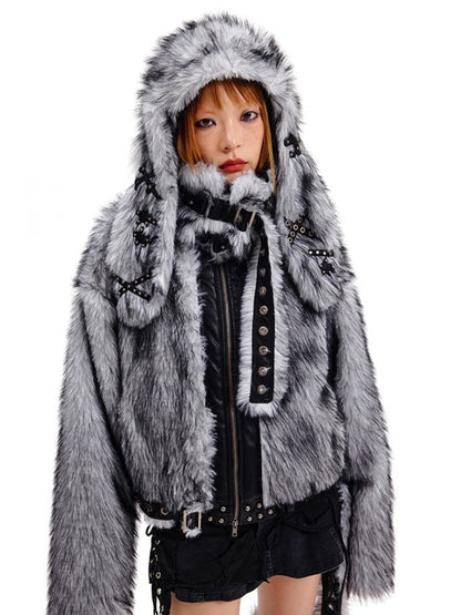 Gray Bunny Ear Fluffy Hat