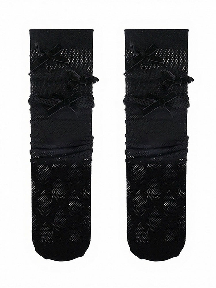 4-Color Ribbed Mesh Calf Socks with Bow Decoration - ModaSwings