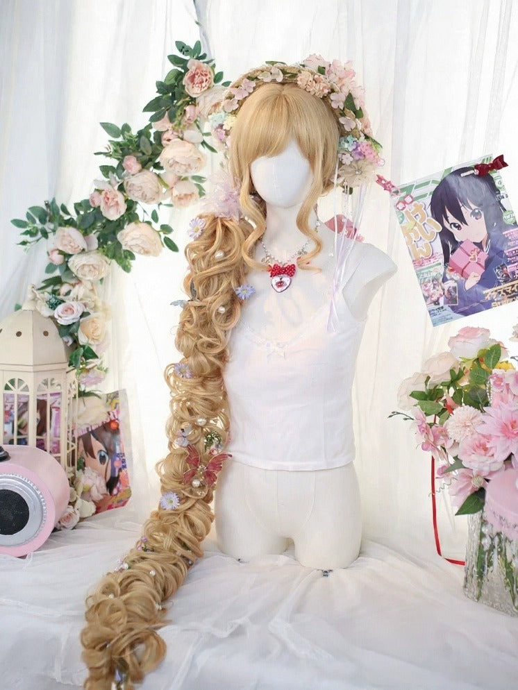 Linen Brown Mori 125cm Extra Long Curly Lolita Wig with Side-Swept Bangs - Dalao Home