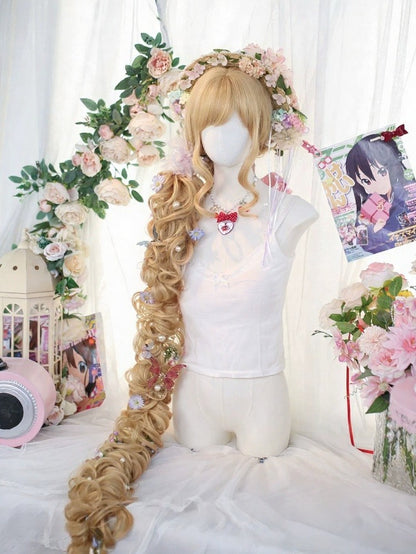 Linen Brown Mori 125cm Extra Long Curly Lolita Wig with Side-Swept Bangs - Dalao Home