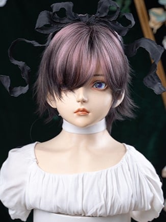 35CM Wig and Pink Highlight Length Hair Black Color Short Ouji