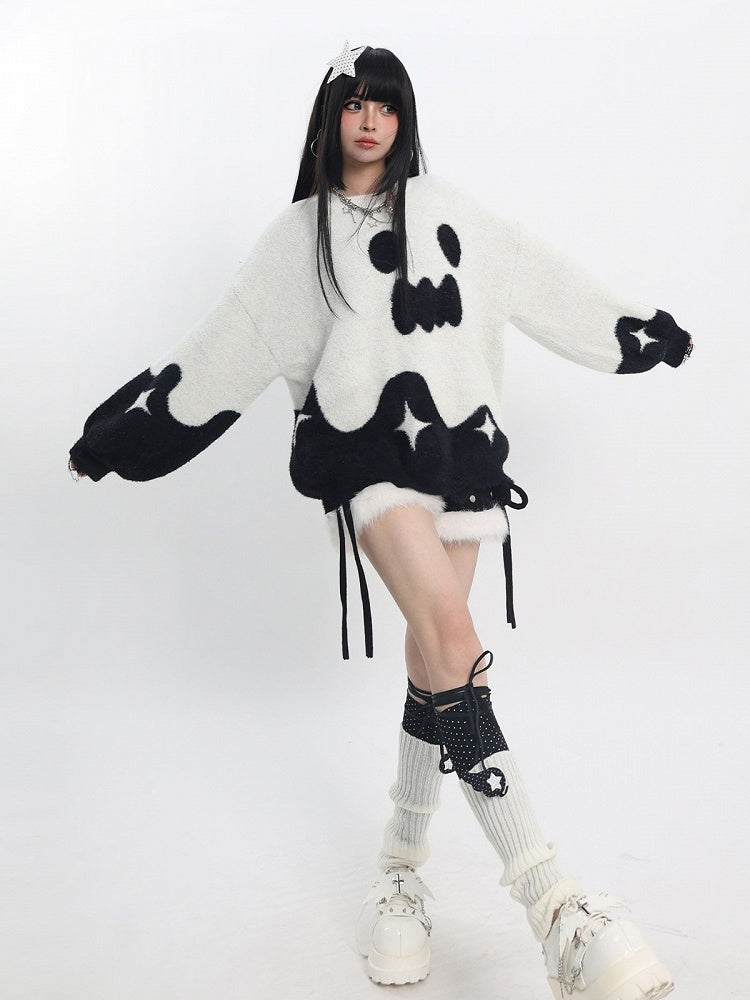 Oversized Ghost-Inspired Sweater in White & Black - Catwish