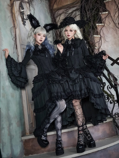 Layered Aristocrat Drawstring High-low Gothic Skirt Black Lolita