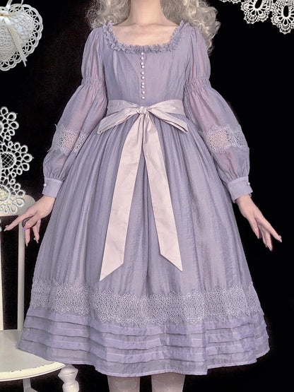 Purple Square Neck Classic Lolita Long Sleeve OP