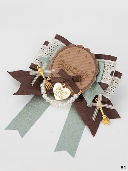 Tea Sweet Bowknot Green Hairclip/Brooch Mint Lolita 2 Biscuit Chocolate Options Party Style