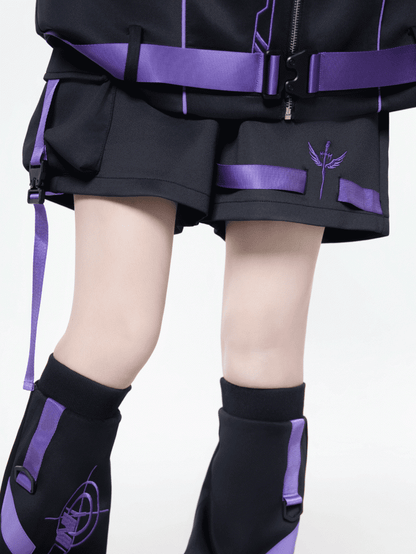 Snap Landmine Utility Shorts Purple Straps Black with Style