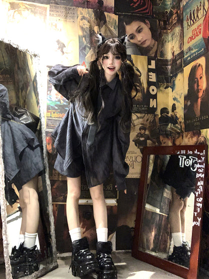 Tencel Casual with Placket Collar Gray Button Polo Shirt