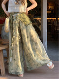 Accessory Dye Wide-Leg Pants Version Detachable with Regular/Short Knitted Mori Kei Green Tie
