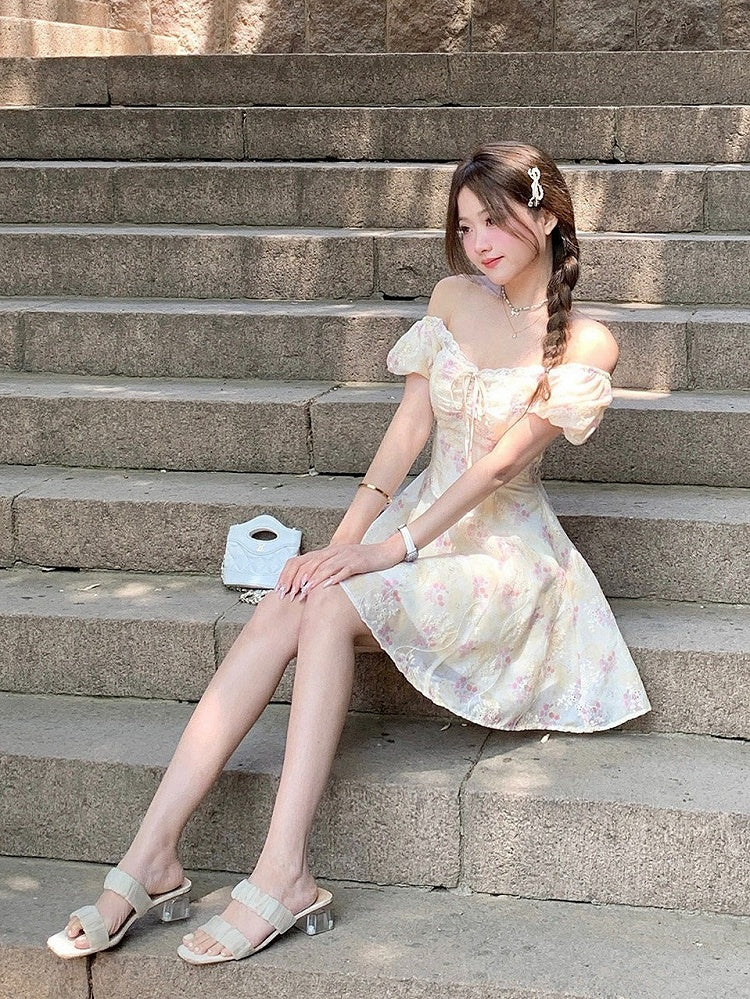 Yellow & Pink Floral Print Summer Holiday Dress - Qchiwawameme