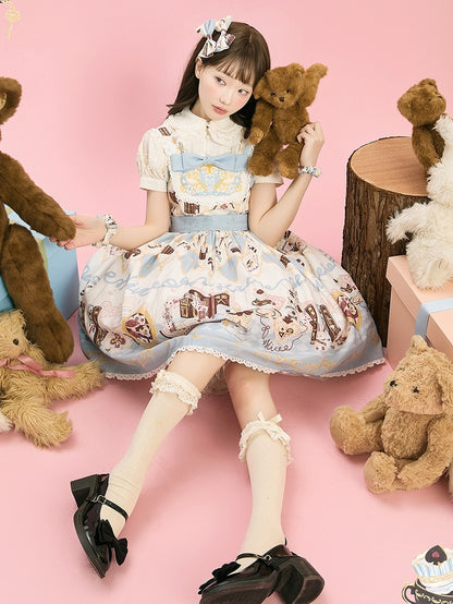 Alice in Wonderland Bunny Print Sweet High Waist Lolita Dress