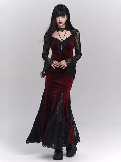 Gothic Black Cross Pendant Beaded Necklace