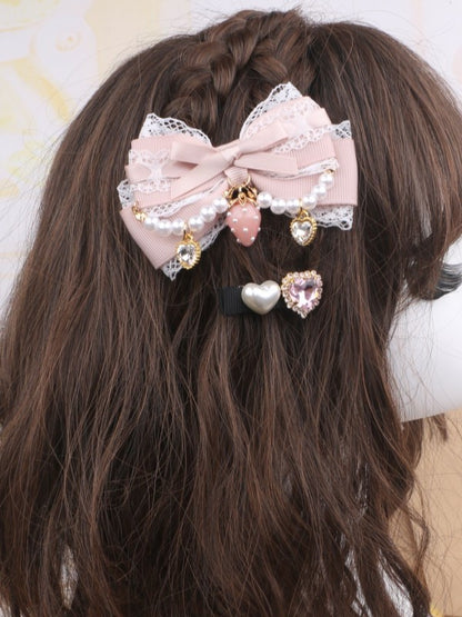 Kei Pearl Color Chian Hairclips Jirai Charm Strawberry Set Options 6 Bowknot