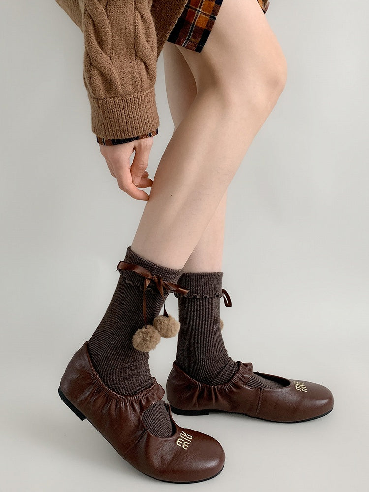 Socks Ankle Bow Pom-Pom Colors) (3