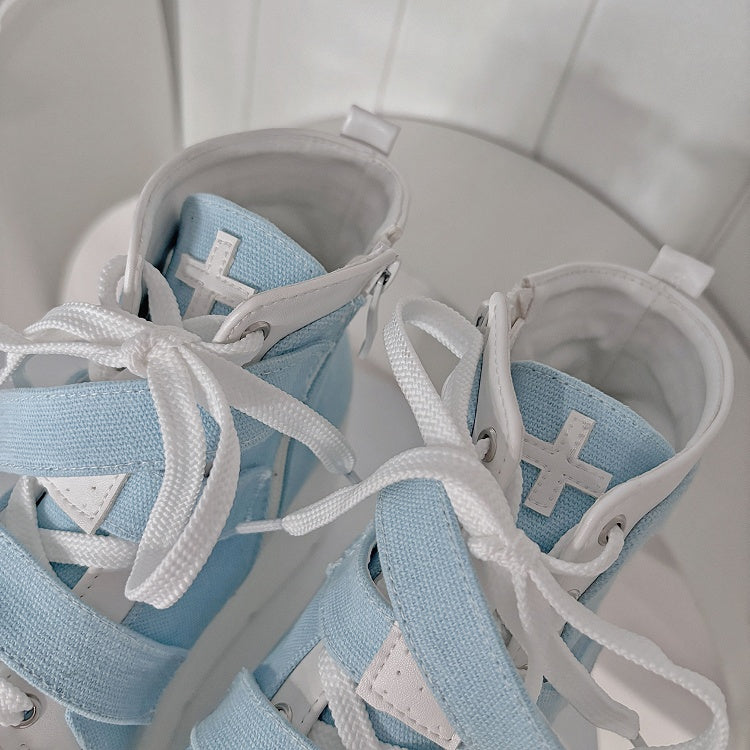 Tenshi Kaiwai Blue Round Toe Yami Kawaii Platform Sneakers