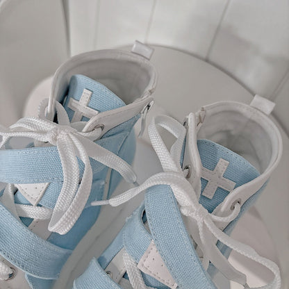 Tenshi Kaiwai Blue Round Toe Yami Kawaii Platform Sneakers