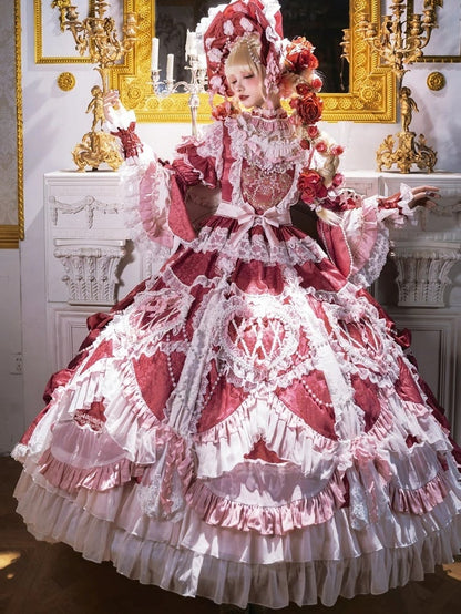 Rose Pink Hanayome Lolita Gown - Rosette Embroidery & Bead Chain Details