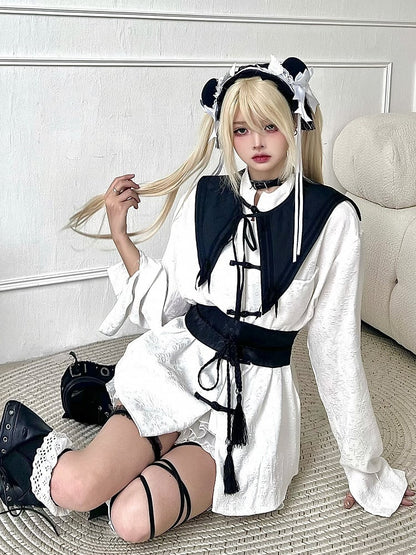 White Pattern Detachable Collar Sleeves Subtle and with Blouse Long/Short Cheongsam