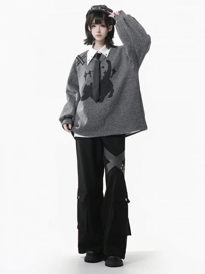 Straight-leg Embellishments Black Straps Cargo Crisscross Pants with Stud - Pockets