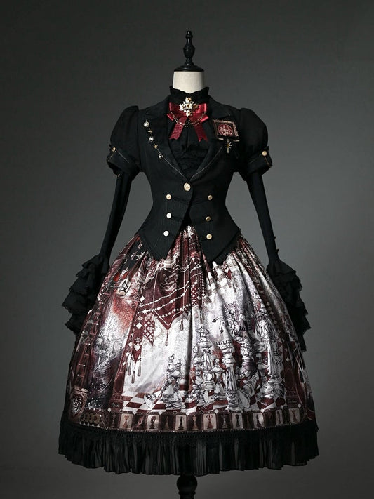 Taille Rot Korsett Schach Rock Gürtel Print Thema Lolita
