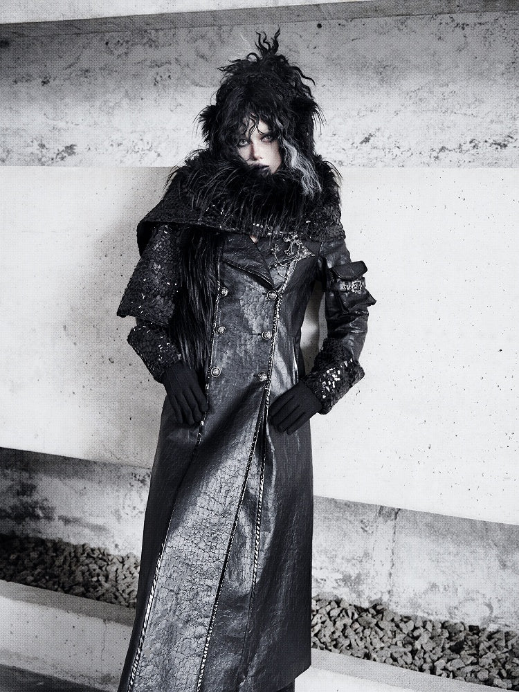 Black Fanx Fur and Glossy Scales Knitted Scarf