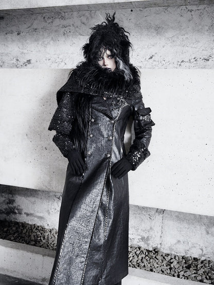 Black Fanx Fur and Glossy Scales Knitted Scarf