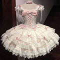 Details Multi-Layered Bow Princess Dress Lace Lolita Apricot Jacquard with