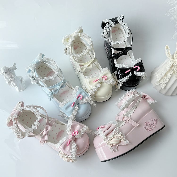 Print Candy Heel - White Lolita Sweet Platforms