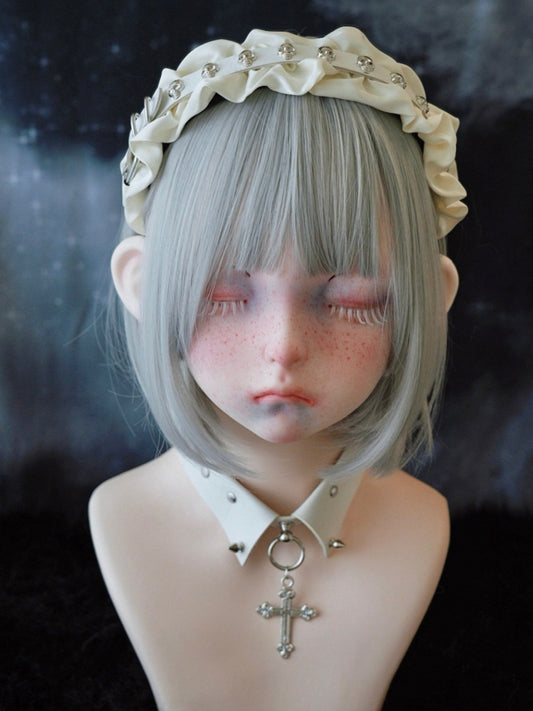 White Gothic Skeleton Studs Buckle Ruffled KC