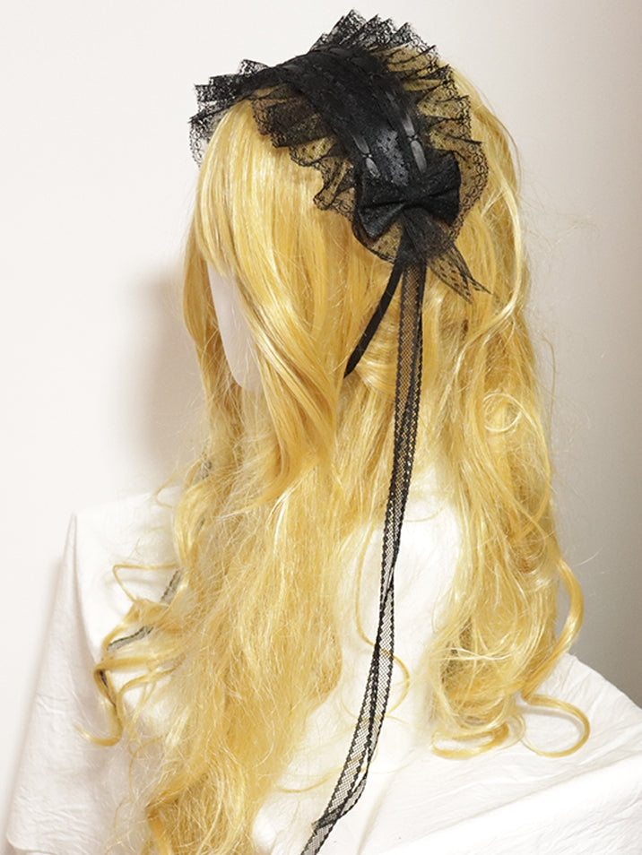 レース、ドット柄、蝶結びトリム、ハイバンド柄、ブラック/ブラックホワイトの詳細