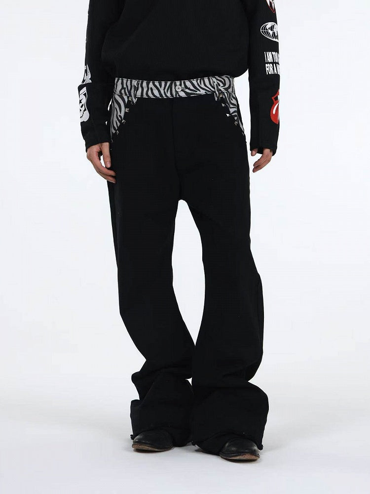 Zebra Print Black Curved Leg Denim with Dual Hem - DETW OnLine