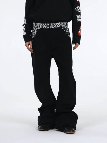 Zebra Print Black Curved Leg Denim with Dual Hem - DETW OnLine