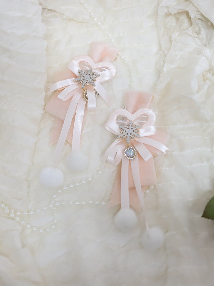 Pink) Heart Clip Snowflake Purple (Pastel Winter Hair Set