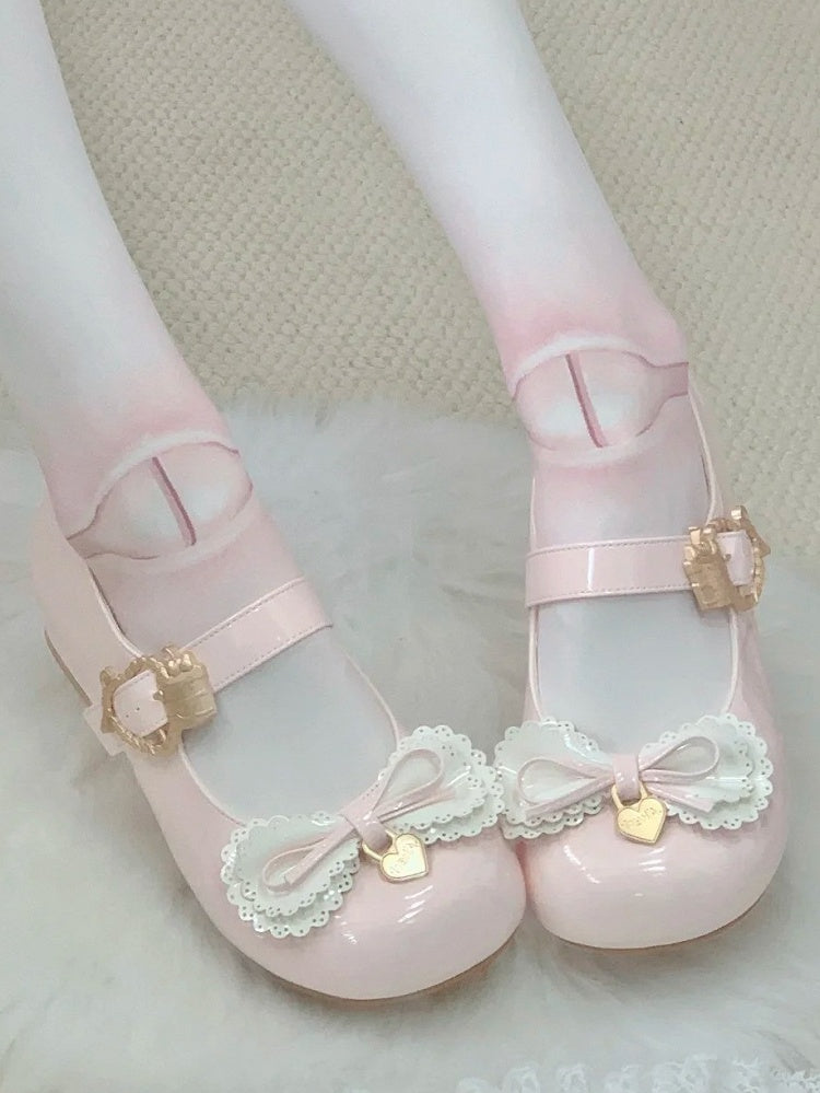 Multi-layer Cake Bows Light Pink Buckle Low Heels with Sweet