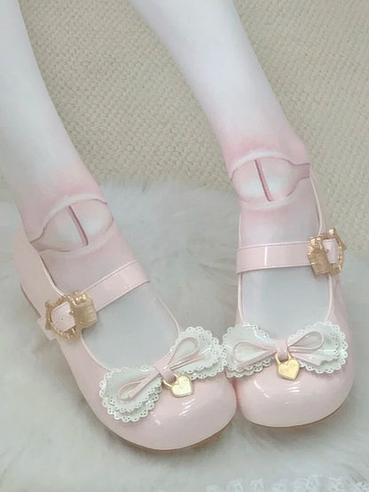 Multi-layer Cake Bows Light Pink Buckle Low Heels with Sweet