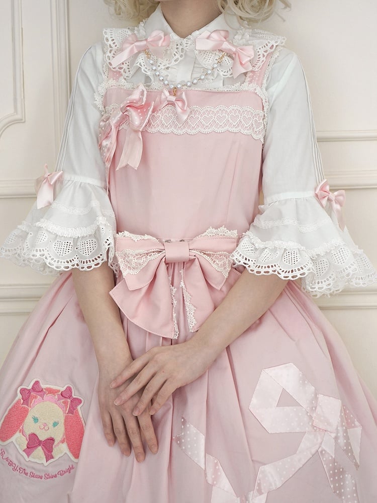 ホワイトラウンドフラットカラーベルスリーブコットンブラウス