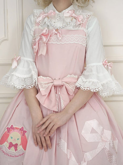 ホワイトラウンドフラットカラーベルスリーブコットンブラウス