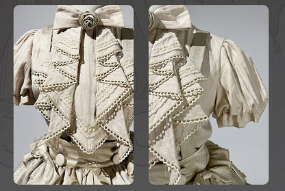 Sweet Blouse and Ruffle Bubble Skirt Set with Cross Straps - Unknown Star