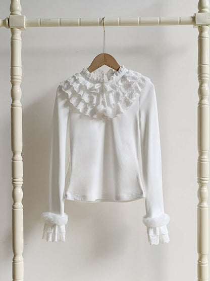 Knit Layered with Ruffles Soft Lolita and Top White for Warm Autumn/Winter