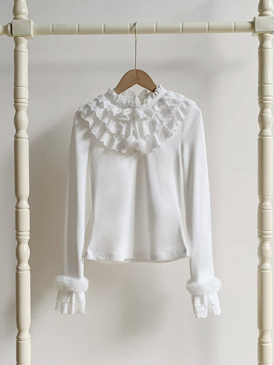 Knit Layered with Ruffles Soft Lolita and Top White for Warm Autumn/Winter