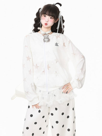 Summer White Hooded Star Embroidered Jacket - Languid Park