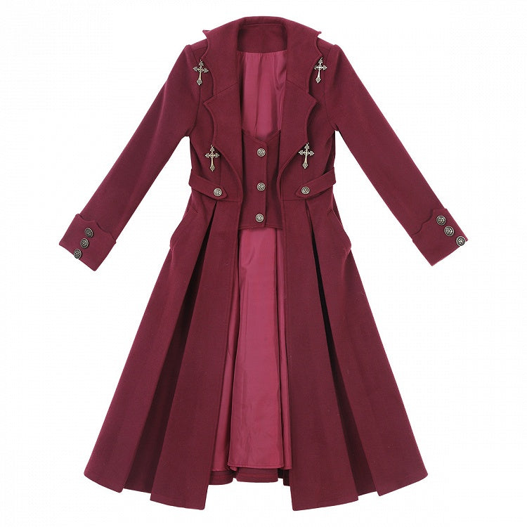 + Wings Shirt Red Collar Sleeves Black Waist High Pants Ouji Coat Cross Long Charms Bat Lolita White