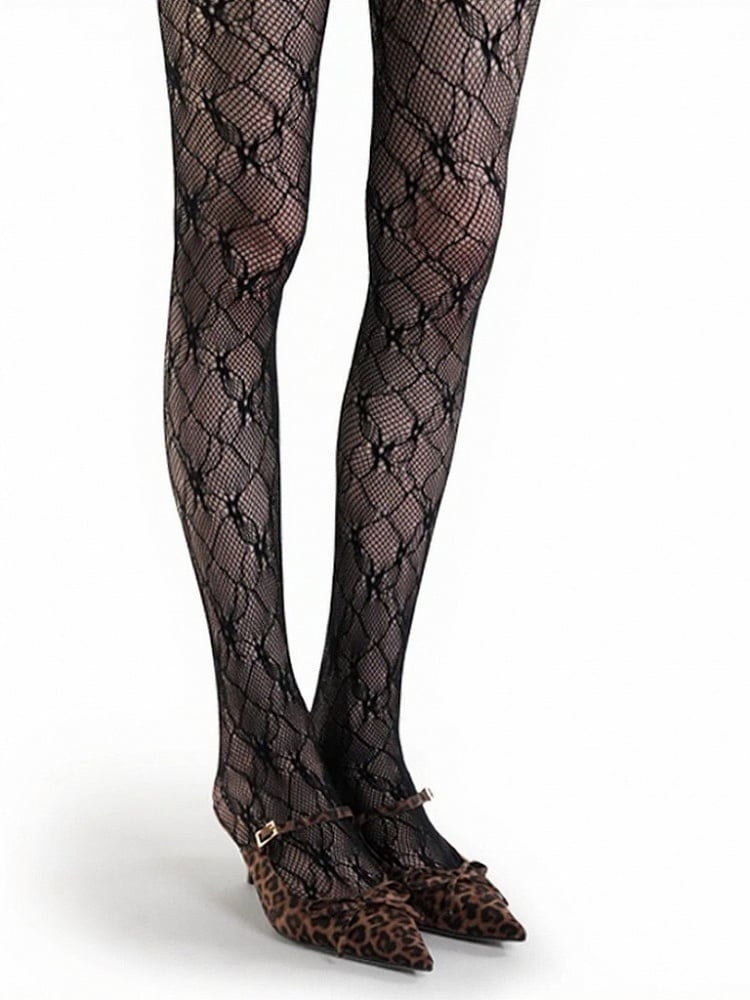 White/Black Mesh Lace Pattern Tights - ModaSwings