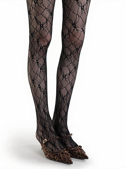 White/Black Mesh Lace Pattern Tights - ModaSwings