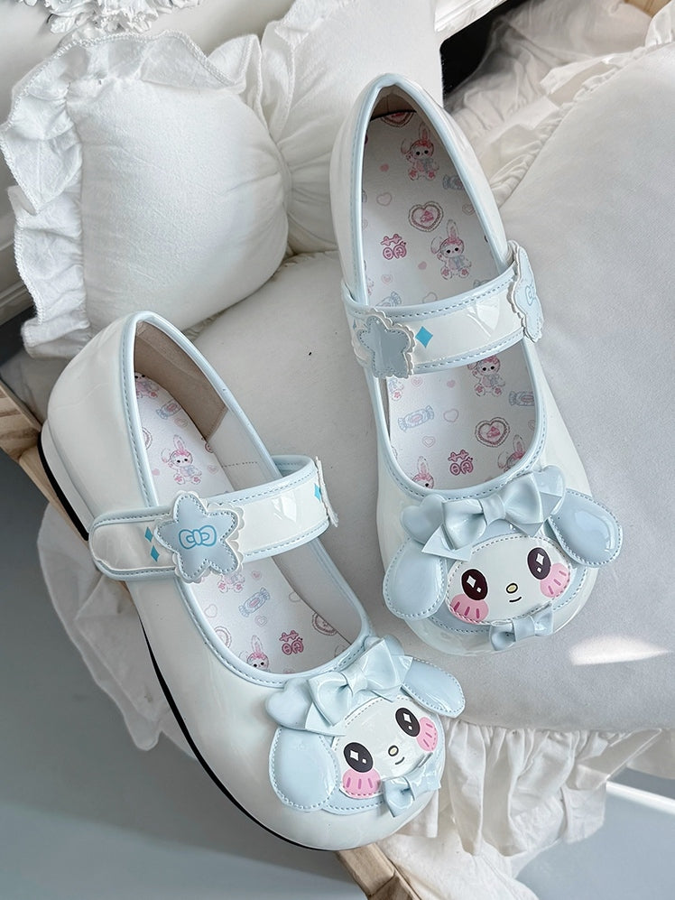 Charming in Lolita Sweet Sky Velcro Closure Blue Low-heel Bows Janes Mary Floral