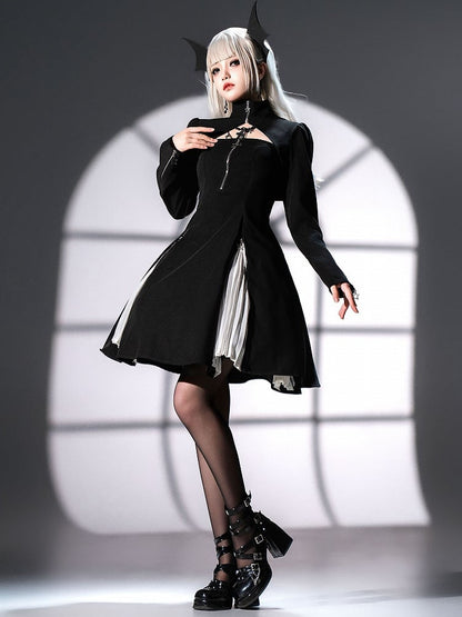 Taille Dünne Schulter Lolita Träger Gothic Fit Slim Kleid Schwarz