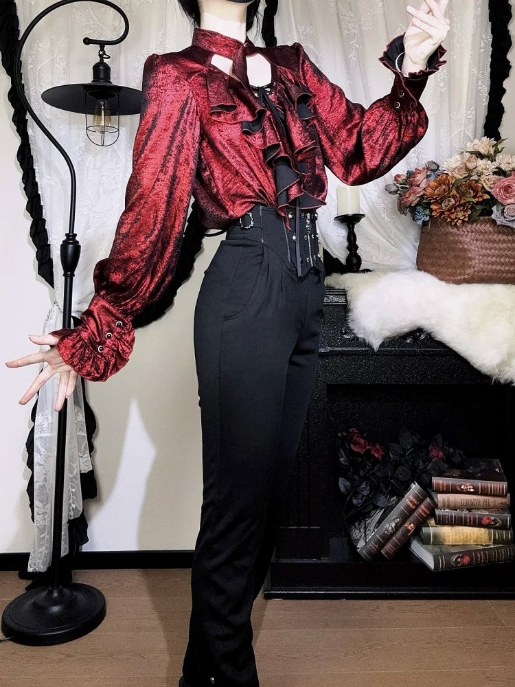 Cascading Ouji Sleeves Red Long Ruffle Pirate Lolita Shirt Bodice Vibes