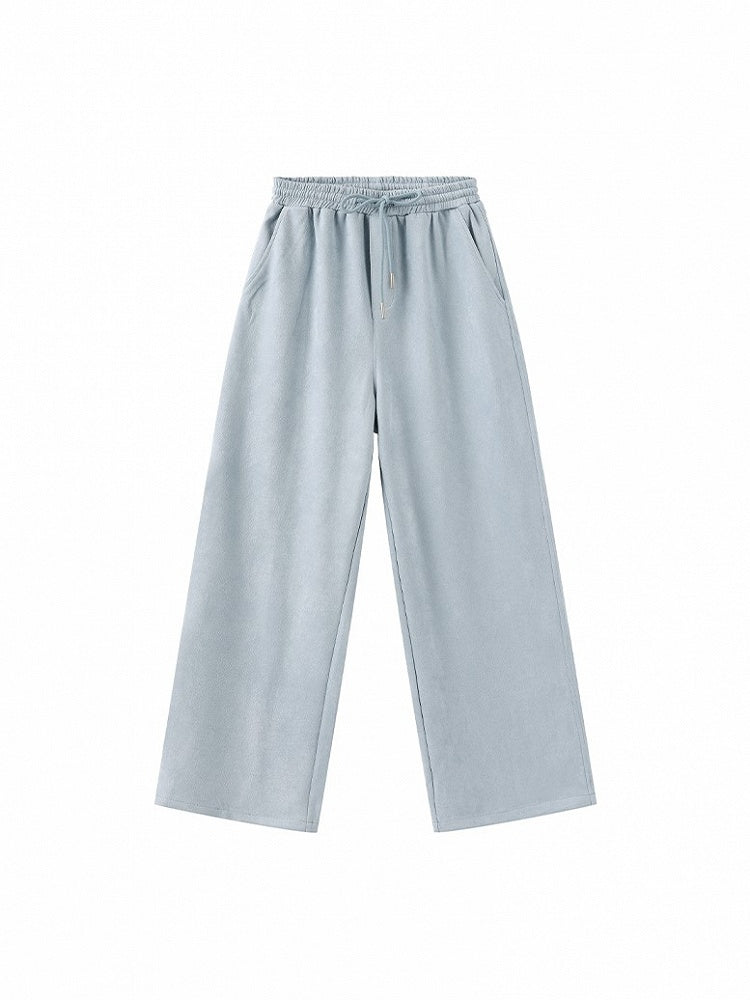 Blue Sweatpants Waist with Drawstring Athletic Slant Pockets